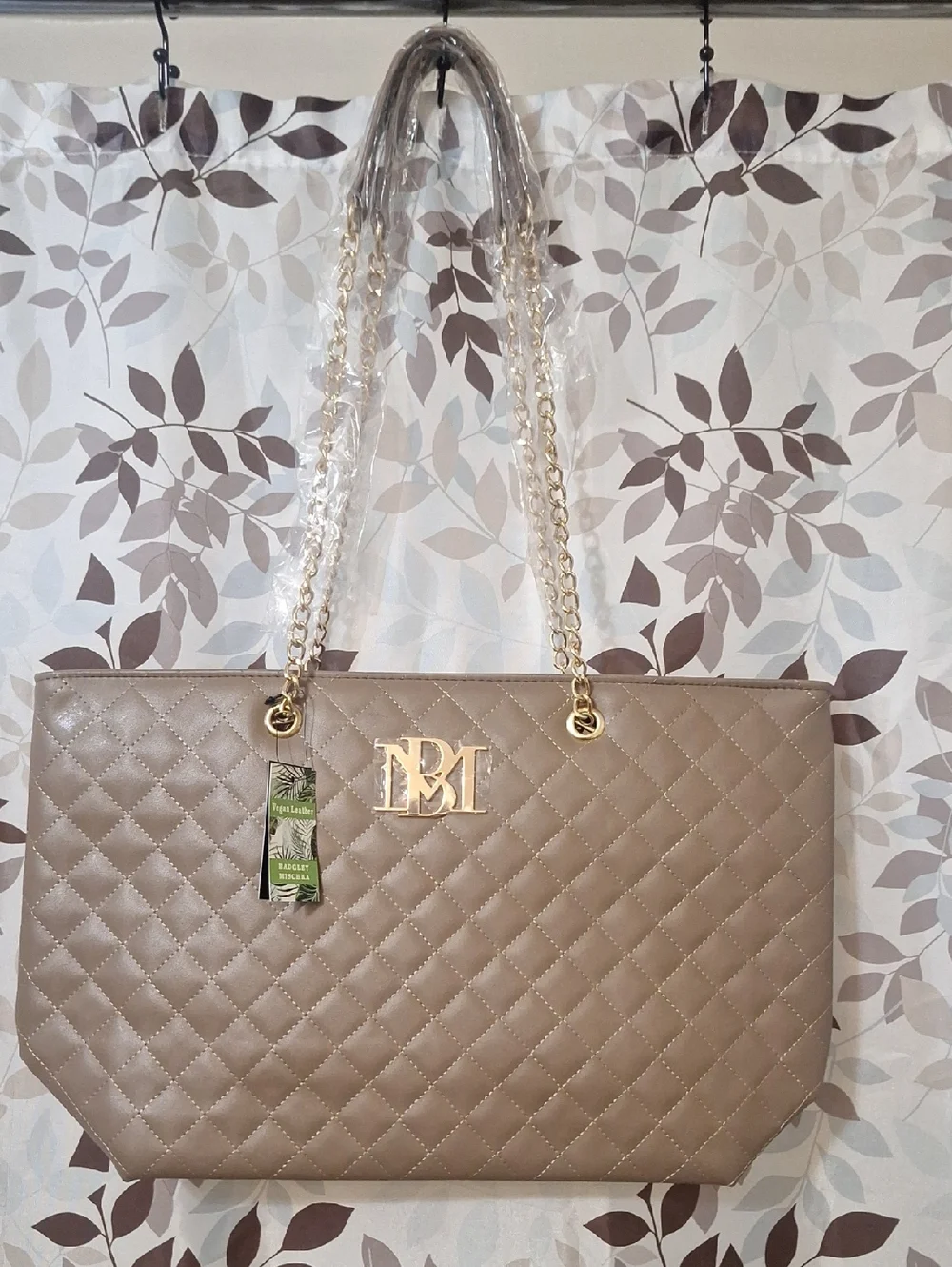 NWT Badgley Mischka Vegan Leather Tote Bag Taupe